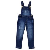 Jardineira Jeans Premium Longa Macacão Infantil Tam 1 ao 16 Destroyed Menina Feminina Blogueira Fashion