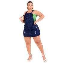 Jardineira Jeans short saia rasgadinha com lycra feminina plus size - Multi Marcas