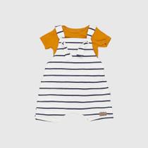 Jardineira Listrada Com Body Manga Curta Stripes Baby Gut