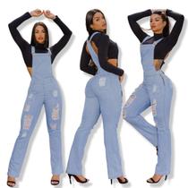 Jardineira longa feminina jeans com lycra lavagem clara - QCHICK JEANS