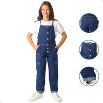 Jardineira Macacao Calca Jeans Infantil Feminina Juvenil