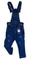 jardineira macacão jeans azul menino infantil com lycra tam de 1 a 3 anos