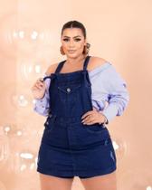 Jardineira Macacão Plus Size Jeans Com Elastano Grande Curto