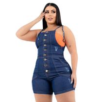 Jardineira macaquinho jeans plus size Duda