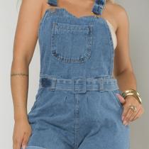 Jardineira Macaquinho Short Jeans Feminino Alças Reguláveis Jardineira Macaquinho Short Jeans Feminino Alças Reguláveis