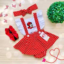 Jardineira Minnie Baby Vermelho + faixinha de cabelo