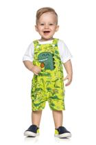 Jardineira Moletinho Estampa Dinossauros com Camiseta 2 Peças - Elian Jardineira Moletinho Estampa Dinossauros com Camiseta 2 Peças - Elian