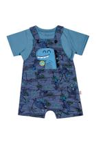 Jardineira Moletinho Estampa Dinossauros com Camiseta 2 Peças - Elian