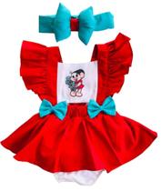 Jardineira Monica com laço de cabelo para aniversario e mesversario