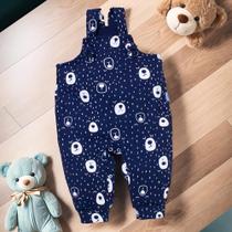 Jardineira para Bebê Longa Minimalista Urso em Azul Marinho