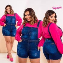 Jardineira plus size short jeans com cinto ref:2305
