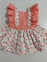 Jardineira Romper Bebê Menina 2 em 1 com Saia e Tapa Fralda em Tricoline 100% Algodão