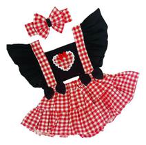 Jardineira Romper Body Festa Junina Xadrez Caipira Bebe Luxo