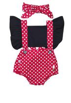 Jardineira Romper de bebê menina + faixa de cabelo