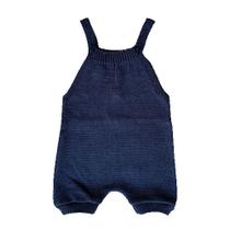 Jardineira Romper de Tricô Liso Tricô Kids Azul Mescla