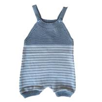 Jardineira Romper de Tricô Listrado Tricô Kids Azul Claro