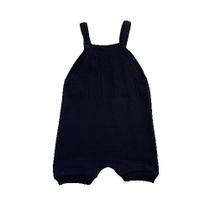 Jardineira Romper de Tricô Trançado Tricô Kids Azul Marinho