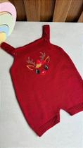 Jardineira Romper Natal Rena Com Laço Vermelho