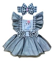 Jardineira Romper Saia Fantasminha Xadrez Infantil Halloween