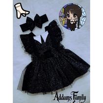 Jardineira Romper Saia Infantil Menina Wandinha Vandinha Familia Addams Fantasia Mesversario Fotografia Roupa de Bebe