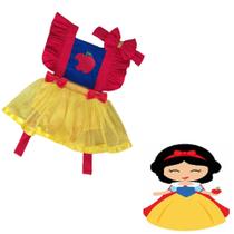 Jardineira Romper Saia Luxo Tule Bebe Branca De Neve + Faixa