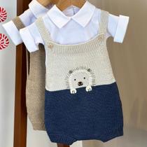 Jardineira/Romper Tricot com Body - Porco Espinho Jardineira/Romper Tricot com Body - Porco Espinho