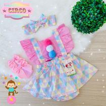 Jardineira Saia Circo Rosa + Faixinha de Cabelo Jardineira Saia Circo Rosa + Faixinha de Cabelo