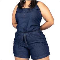 Jardineira Short Jeans Plus Size Feminina Com Lycra Destroyed