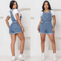 Jardineira Shorts Jeans Feminina Estilo Casual com Cinto Opcional