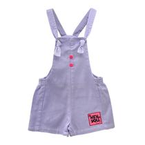 Jardineira Shorts Sarja Lilás Infantil Moda Menina Jardineira Shorts Sarja Lilás Infantil Moda Menina