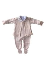 Jardineira Tricot Rosa c/ Casaco e Body - Flores