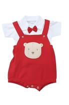 Jardineira Ursinho menino + camiseta e gravata