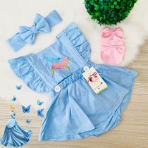 Jardineirinha Saia Cinderela + faixinha de cabelo