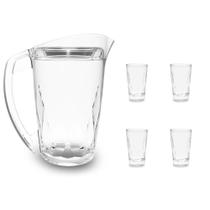 Jarra 1500ml com 4 Copos 300ml em Acrílico Geometric com Tampa para Suco, Água, Drinks e Refrescos