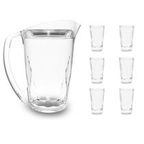 Jarra 1500ml com 6 Copos 300ml em Acrílico Geometric com Tampa para Suco, Água, Drinks e Refrescos - HS