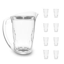 Jarra 1500ml com 8 Copos 300ml em Acrílico Geometric com Tampa para Suco, Água, Drinks e Refrescos Jarra 1500ml com 8 Copos 300ml em Acrílico Geometric com Tampa para Suco, Água, Drinks e Refrescos