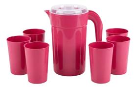 Jarra 2l Copos 400ml Plástico Bpa Livre Rosa Água Suco Jarra 2l Copos 400ml Plástico Bpa Livre Rosa Água Suco
