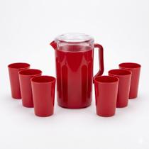 Jarra 2l Copos 400ml Plástico Bpa Livre Vermelho Água Suco