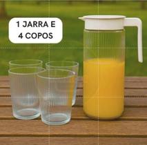 Jarra 4 Copos 230ml Vidro Kit Completo Com Tampa Elegância