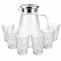 Jarra + 6 Copos Diamond 1,8l Tampa Inox Suco E Água Hermética Transparente Elegante Cozinha Borossil