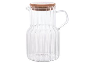 Jarra Água Suco Vidro Borossilicato Canelado Tampa De Bambu 1000ml