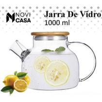 Jarra Chaleira Bule de Vidro Tampa Bambu Infusor Resistente a Calor Chá Café Água Saborizada 1L