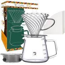 Jarra Coador Kit Cafeteira de Vidro Borossilicato V60 com 50 Filtros de papel Tamanho 02 iCoffee Preparo de Café
