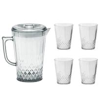 Jarra Com Tampa 2l + 4 Copos Acrílico Resistente Suco E água