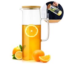 Jarra Com Tampa De Bambu De Vidro Suco Chá Água 1,2 Litros
