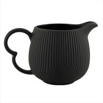 Jarra Cremeira Leiteira Cerâmica Preta 300ml Com Alça Linha Oásis Para Servir Leite Chá Café Capuccino Mesa Posta Design Canelado