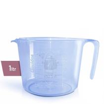 Jarra de 1 (Um) Litro AZUL Escrita Injetada Liquido e Xicara Apto ao Micro Ondas Panelinha Rosa