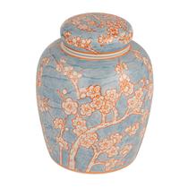 Jarra de gengibre de cerâmica decorativa Creative Co-Op azul/laranja