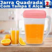 Jarra de Plástico Retangular 2L p/ Servir Água Suco Refrigerantes Refresco c/ Tampa e Medidor BPA Free Elegante Moderna