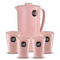 Jarra De Suco 1,8L + 4 Copos 300ML Plástico Resistente Rosa Uz Jarra De Suco 1,8L + 4 Copos 300ML Plástico Resistente Rosa Uz